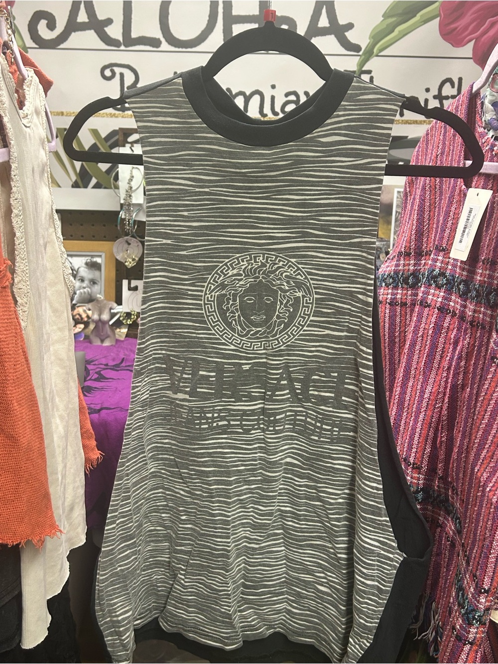 Vintage Y2K/90’s Versace Jeans Couture Tiger Stripe Muscle Tank L